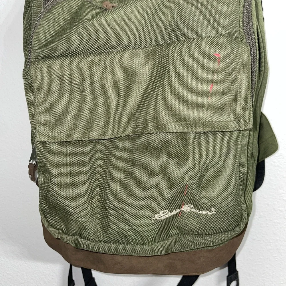 Vintage Eddie Bauer Suede Bottom‎ Backpack Green Travel Camping School Hiking